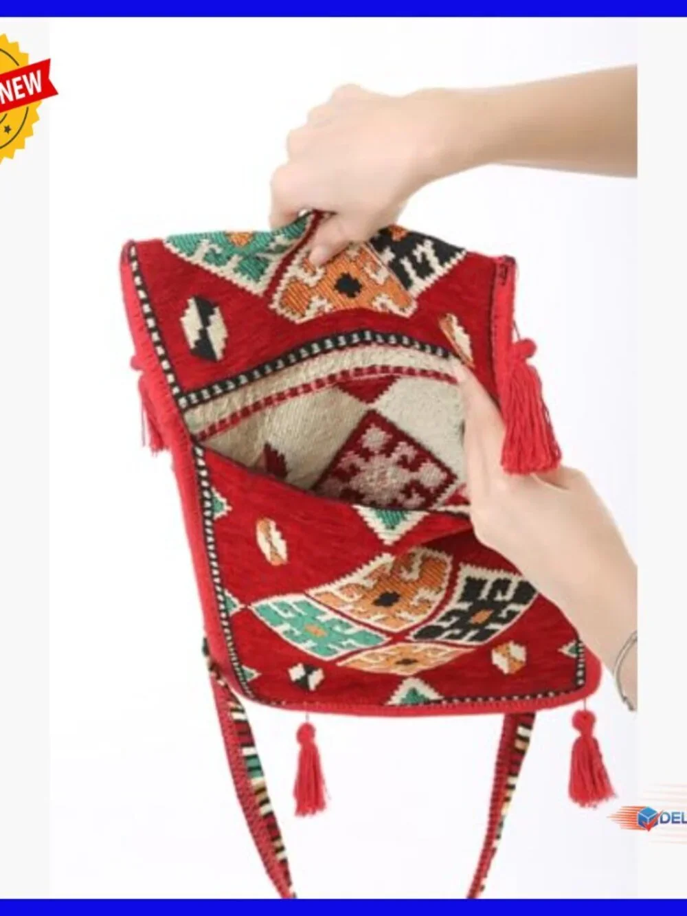 Kilim Pattern Hobo Shoulder Bag Bohemian Textile Purse Crossbody 35x40 cm